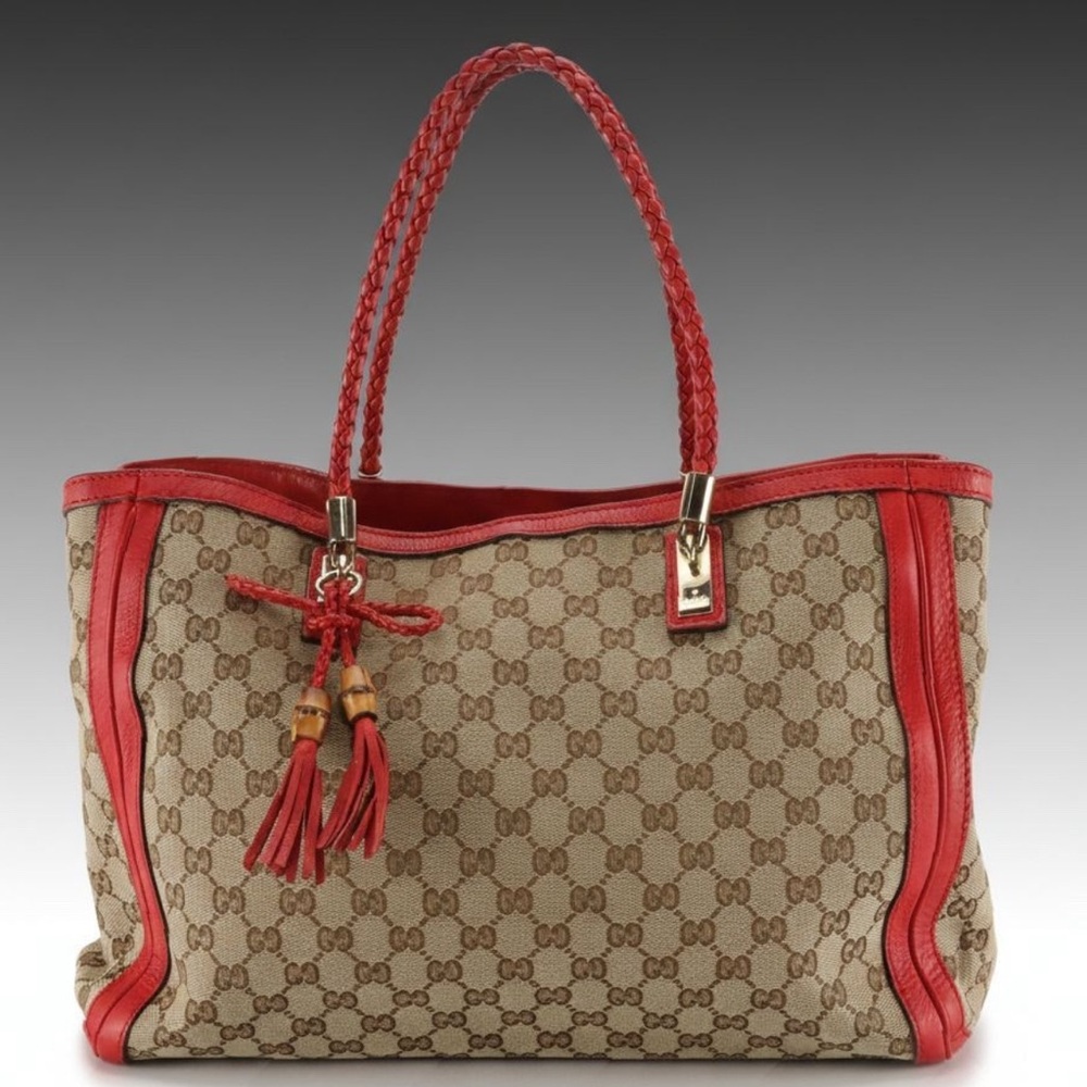 Gucci Bella large bamboo GG canva tote